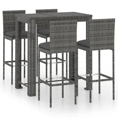 Immagine prodotto di set bar da giardino 5 pezzi con cuscini in poly rattan grigio