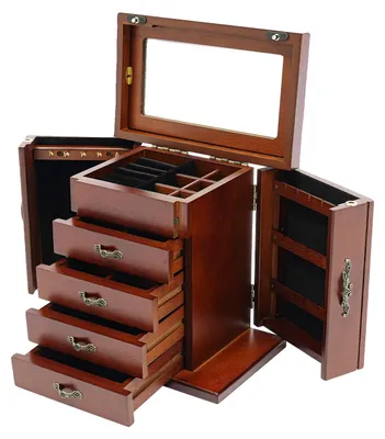 Productafbeelding van Sieradendoos met organizer, 4 lades, vintage design, bruin