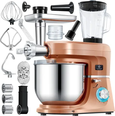 Produktbild von KESSER® 3 in 1 Universal Küchenmaschine K-KM 3000 mit Fleischwolf Knetmaschine Multifuntionale Rührmaschine 5,5L Schüssel mit 3 Rührwerkzeuge 1,5L Entsafter Wurst Set Pasta & Plätzchenformen