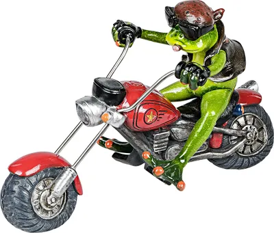 Produktbild von Formano Deko-Frosch 'Biker',  Länge: 22 cm, aus Kunststein, Hellgrün-Grau, 1 Stück, von Hand Gefertigt und Bemalt