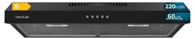 Image de Cecotec Hotte Aspirante 60cm de Largeur Bolero Flux CM 602200 Black B. Puissance d’Aspiration 220m3/h, Moteur 70W, Faible