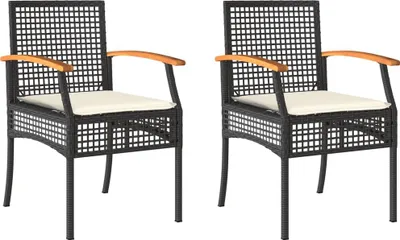 Produktbild von vidaXL Gartenstühle mit Kissen 2 Stk. Schwarz Poly Rattan Akazienholz