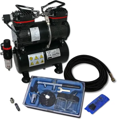 Image de Kit de compresseur pour aérographe, idéal pour les débutants, comprenant un réservoir, un pistolet et de nombreux accessoires