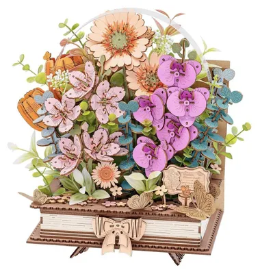 Image de Jeu de construction en bois 3D, bouquet de fleurs, kit de modélisme, kit de bricolage pour adultes, puzzle en bois décoratif, cadeau