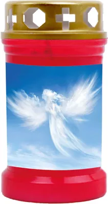 Image de Bougie funéraire rouge 40h ( couvercle or ) - Ange