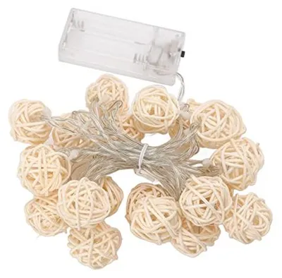 Rotan-Ball-Lichterkette 3 m, 20 LEDs, batteriebetrieben, warmweiß