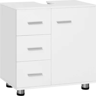 Produktbild von EUGAD Waschbeckenunterschrank, Badezimmerschrank, mit 3 Schubladen, Holzwerkstoff, Weiß