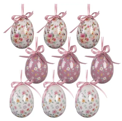 Imagen del producto de Clayre & Eef. Set de 9 colgadores de Pascua. Diámetro: 5 x 8 cm. Color: blanco. Material: plástico