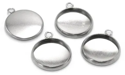 Produktbild von Vintageparts Fassung aus Edelstahl platinfarben rund für 12 mm Cabochons, 4 Stück