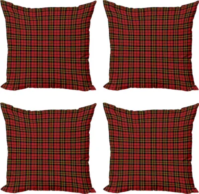 Produktbild von ABAKUHAUS Kariert Kissenbezug Set (4 Stück), Old Celtic britischen, Moderner Doppelseitiger Digitaldruck, 45 cm x 45 cm, Rot, Schwarz, Gelb