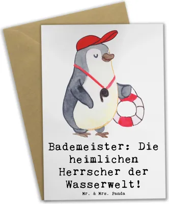 Produktbild von Mr. & Mrs. Panda Glückwunschkarte Bademeister Herrscher - Weiß - Geschenk, Sicherheit, Beruf, personalisierte Geschenke, einladungskarten, Fürsorge, Schwimmbad, Berufe