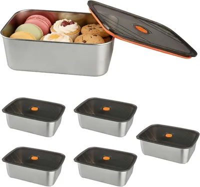 Image de Boîtes de conservation, lot de 6, dimensions 18 x 12,7 x 6 cm, en acier inoxydable, avec couvercle, pour la cuisine