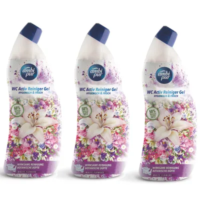 Produktbild von Ambi Pur WC Aktiv Reiniger Gel White Flowers 750ml (3er Pack)