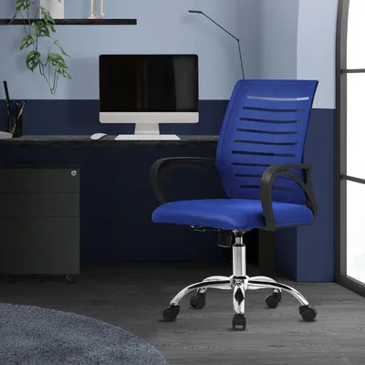 Zdjęcie produktu dla Ergonomiczne krzesło biurowe ML-Design, niebieskie, obrotowe 360° na kółkach