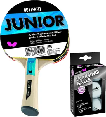Produktbild von Butterfly Tischtennisschläger Junior + 6 Tischtennisbälle Training weiß | Tischtennisset Tischtennis Set TT
