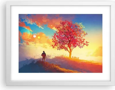 Produktbild von Gerahmtes Poster - Weißer Rahmen - Baum Wiese Feld - 40x30 cm - Wand Bild - Wanddeko - Wandbilder - Kunstposter - Wandposter - Bilderrahmen - Bilder - Kunstdruck - Wandbild - P2WAA40x30-3715