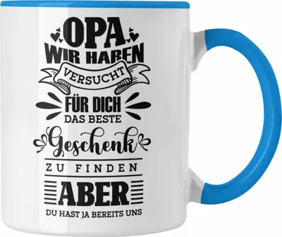 Produktbild von Trendation - Tasse Geschenk Opa Spruch Geschenkidee von Enkelkinder Wir Haben Versucht (Blau)