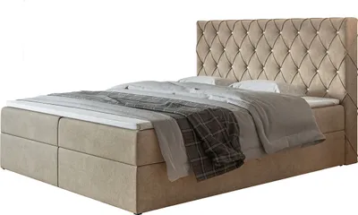 Produktbild von Boxspringbett BOSTON mit 2 Bettkästen, Polsterbett Maße: 120x200, Farbe: Sand, Velourstoff, Doppelbett mit Bonell-Matratze