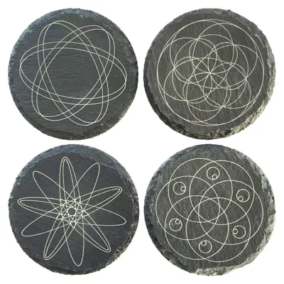 Produktbild von SCHIEFER-UNTERSETZER. RUND ca 10cm. 4 Stück. MANDALA