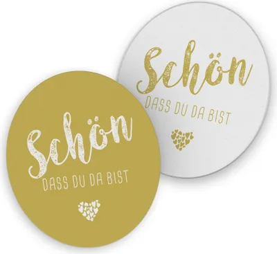 Produktbild von itenga 40x Bierdeckel Untersetzer "Schön dass du da bist" currygelb