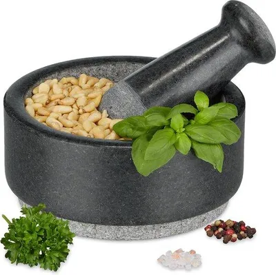 Obrázek produktu pro Žulový hmoždíř, robustní, drsný, 7 x 16 cm, antracitová barva, na bylinky