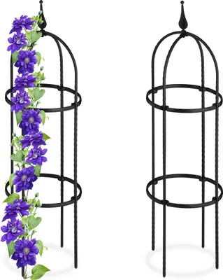 Produktbild von Relaxdays Rankhilfe Obelisk, 2er Set, 85 cm hoch, Ranksäule für Kletterpflanzen, Metall, freistehend, Rosenturm, schwarz