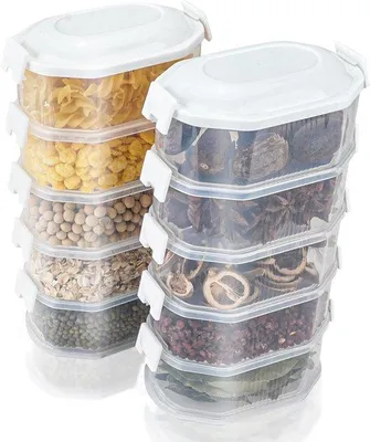 Productafbeelding van Ibenzoa® 10-delige set luchtdichte voorraadpotten – transparante, stapelbare opbergpotten met deksel, 14 x 8,5 x 6 cm, BPA-vrij kunststof