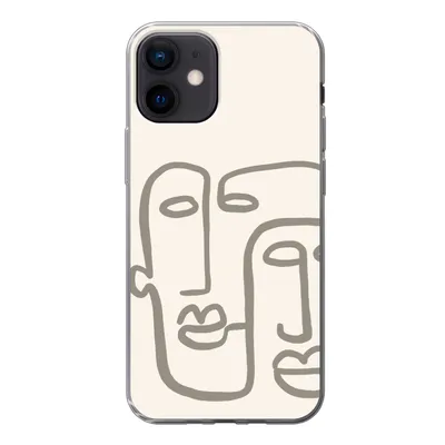 Produktbild von MuchoWow® Handyhülle Schutzhülle Hülle für iPhone 12 Gesicht - Abstrakt - Strichzeichnung Silikon Softcase Handy Hülle - Schutzhülle