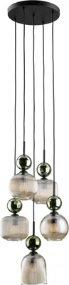 Produktbild von Hängelampe Metall Rauchglas 37 cm breit H: max. 143 cm Schwarz Cognac Grün E14 Modern Pendelleuchte