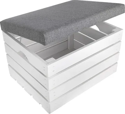 Produktbild von Creative Deco Čalúnený Taburet na Sedenie Biely | 50 x 40 x 35 cm | Lavica s úložným Priestorom | Drevená Truhlica na Sedenie | Box na Sedenie s úložným Priestorom | Drevená Stolička | Úložný Box na Deky, Vankúše, Knihy, Hračky