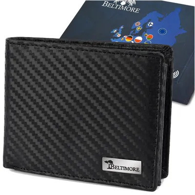 Produktbild von Herren Ledergeldbörse klassisch RFID groß schwarz Carbon Premium Beltimore