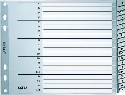 Produktbild von Register A4 A-Z PP grau halbe Höhe Packung mit 20 Stück