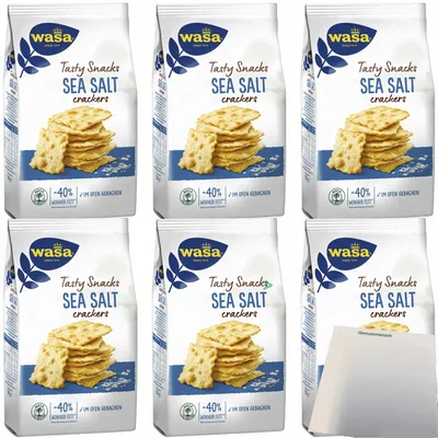 Produktbild von Wasa Tasty Snacks Crackers Meersalz 6er Pack (6x180g Packung) + usy Block