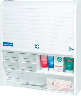 Produktbild von Weinberger Medizinschrank I Apotheker- und Medikamenten-Schrank I Tabletten-Aufbewahrung I Hausapotheke I Arzneischrank I Erste-Hilfe-Schrank I Kindersicherung I Jalousie I viele Fächer I Weiß