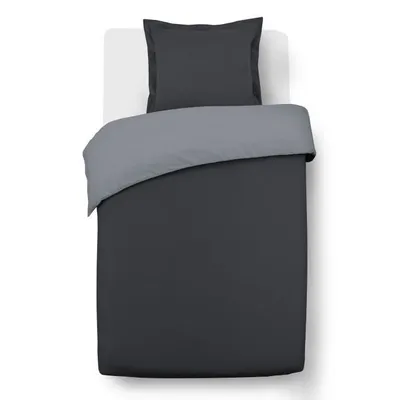 Produktbild von VISION Zweifarbiges Bettwäscheset aus 100% Baumwolle - 1 Bettbezug 140x200cm und 1 Kissenbezug 65x65cm - Grau / Anthrazit