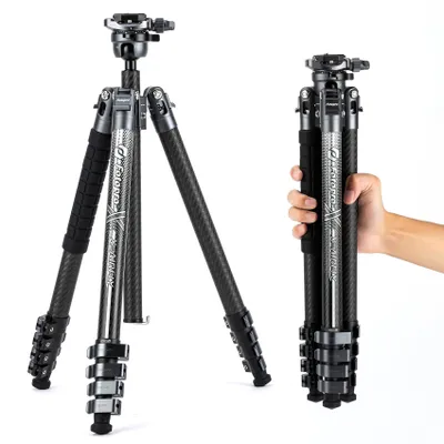Produktbild von Fotopro X-Airfly Carbon Stativ, leicht & kompakt (1,1 kg), mit Kugelkopf & Klappverschluss, tragbar für DSLR, max. Traglast 15 kg, Farbe Grau