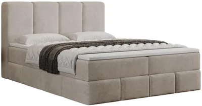 Produktbild von Boxspringbett 180x200 Sally mit Bettkasten - Doppelbett 180x200 cm, Matratze, Topper, Samtstoff - Beige (Element 17)
