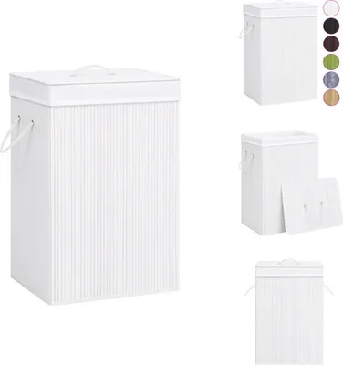 Image de vidaXL Panier à linge en bambou avec 1 compartiment blanc - Paniers à linge