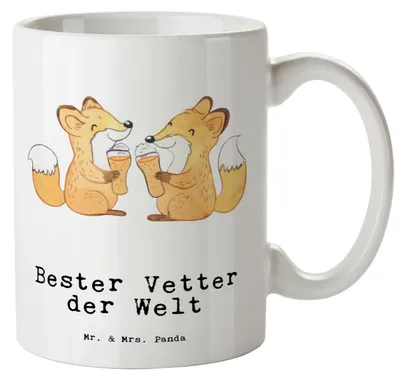 Produktbild von Mr. & Mrs. Panda Pott Fuchs Bester Vetter der Welt - Weiß - Geschenk, XL Tasse, Henkeltasse, Cousine, Verwandtschaft, Geschenkidee, Große, jumbotasse, Jumbo, Familie