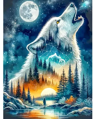 Image de Kit de peinture diamant "Loup", 5D, pour mosaïque DIY, dimensions 30x40 cm, idéal pour adultes et débutants