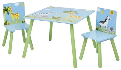 Immagine prodotto di Tavolo per bambini con sedie, modello GINGER HOME, ideale per disegnare, giocare e mangiare, realizzato in legno, perfetto per la cameretta SAVANNA