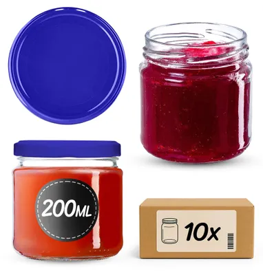 Imagen del producto de Tarros de vidrio KADAX de 200 ml, paquete de 10 unidades, con tapa, color azul marino (66 mm)