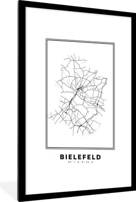 Produktbild von MuchoWow® Gerahmtes Poster Schwarz und weiß - Deutschland - Karte - Stadtplan - Bielefeld 60x90 cm - Poster mit Schwarzem Bilderrahmen Wandposter Rahmen Foto Bilder - Dekoration - Wandposter Wohnzimmer - Hochwertig
