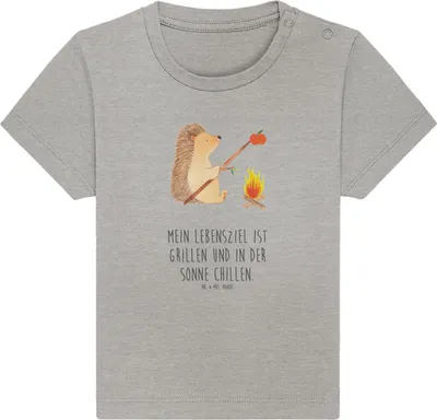 Produktbild von Mr. & Mrs. Panda Babyshirt Igel Grillen 12. - 18. Monat - Heather Grey - Geschenk,  T-Shirt, Kleinkind Shirt, Kinder Oberteil, Top, Lustige Sprüche, Spruch, Motivation