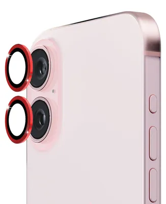 Obrázok produktu pre Hliníkový krúžok na fotoaparát pre Apple iPhone 16 / 16 Plus + tvrdené sklo H9, červené