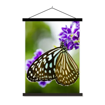 Produktbild von MuchoWow® Textilposter Lavendel - Schmetterling - Botanisch 90x120 cm mit schwarzem Rahmen - Dekoration