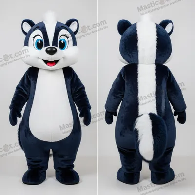 Image de Mascotte MASTICOT en peluche bleue marine de moufette