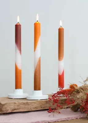 Produktbild von Dip-Dye-Kerzen im Set mit 3 Stück, Höhe 24cm, in vielen Farben erhältlich | Stabkerzen, Farbe:Orange - Braun