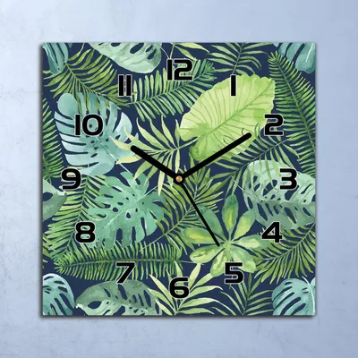 Produktbild von Wanduhr Echt-Glas-Küchenuhr Tropische Blätter Quarz Lautlos 30x30 Deko Bilder