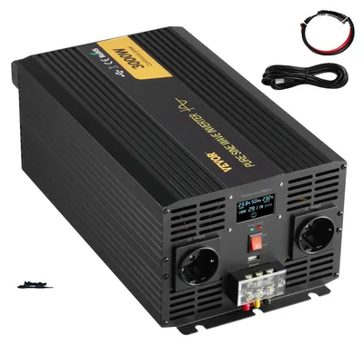 Produktbild von VEVOR Reiner Sinuswellenwechselrichter, 3000 Watt, DC 24V zu AC 230V Wechselrichter für Autos, mit USB-Anschluss, LCD-Display, Fernbedienung und EU-Steckdosen, für Wohnmobile, Lkw, Autos, Solarsysteme, Reisen und Camping, 3000W 24V DC zu 230V AC